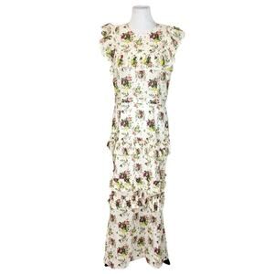 Damaris Bailey Rosita Floral Maxi Dress XL Ruffle Cap Sleeve Boho Chic